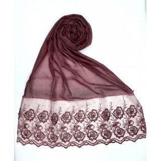 Designer Cotton Women's Stole with flower print - Maroon